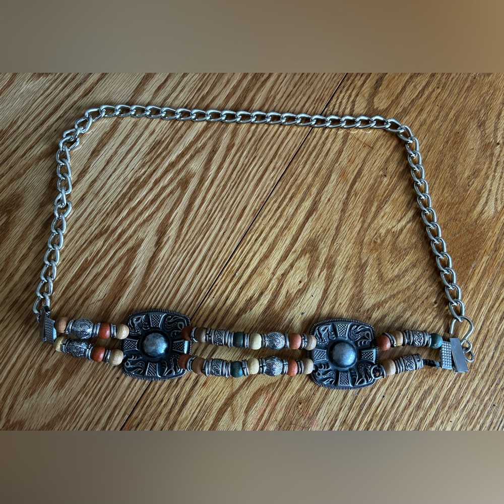 Bohemian Silver-Tone and Wood Bead Fashion Belt